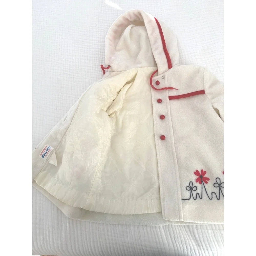 VTG‎ 1950s Cute Togs Girls Hooded Coat 2T Red Floral Quilted Lined